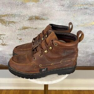 Justin 991 Chukka Boots Mens Size 7.5M Brown Leather Ankle Work Lace Up Lug Sole